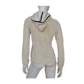 Céline-Céline Off-White Ivory Zipped Velour Hooded Sweatshirt Hoodie Size S SMALL-Beige