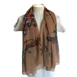 Christian Dior-Stole silk scarf flowers "Christian Dior" 130*125-Brown,Multiple colors