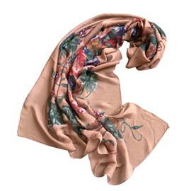 Christian Dior-Roubou flores lenço de seda "Christian Dior" 130*125-Marrom,Multicor