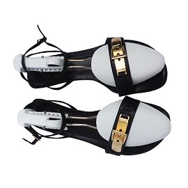 Autre Marque Renouard Black Leather Sandals Small Heels Black