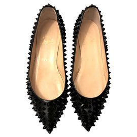Christian Louboutin-Christian Louboutin Black Patent Pigalle spiked flats EU38-Black