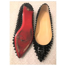 Christian Louboutin-Christian Louboutin Black Patent Pigalle spiked flats EU38-Black