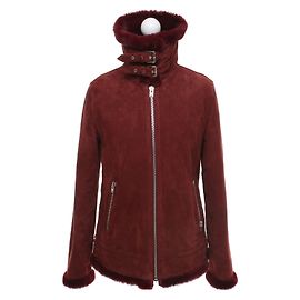 Closed Burgundy real suede lambskin & fur aviator jacket/coat Dark red