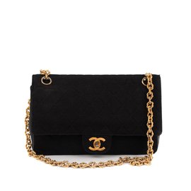 Chanel-Chanel vintage klassische Zweimaterialtasche aus Jersey und schwarzem Leder in gutem Zustand!-Schwarz