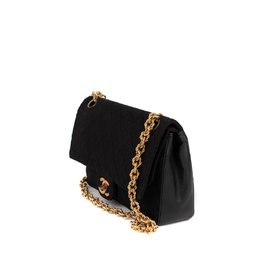 Chanel-Chanel vintage klassische Zweimaterialtasche aus Jersey und schwarzem Leder in gutem Zustand!-Schwarz