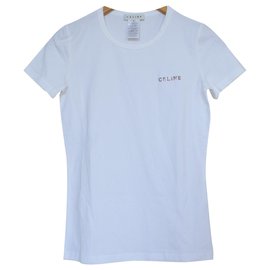 Céline-Céline White T-Shirt Tee Size S SMALL-White