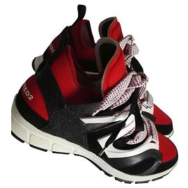 Dsquared2 Nuova dimensione 45 Sneakers legnose in neoprene nero e rosso, scamosciato, Pelle Rosso