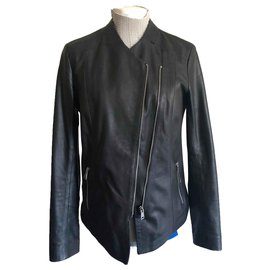 Autre Marque-Repetición de chaqueta de piel de cordero negro T.S-Negro