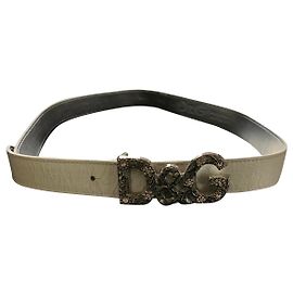 Cinto Dolce & Gabbana de couro verniz branco com fivela de strass Branco