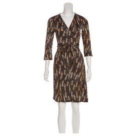 Diane Von Furstenberg-DvF Julian silk wrap dress-Brown,Multiple colors,Caramel