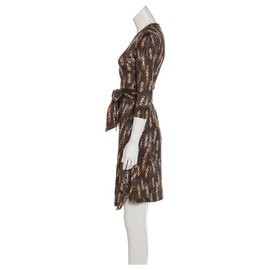 Diane Von Furstenberg-DvF Julian silk wrap dress-Marrom,Multicor,Caramelo