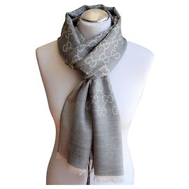GUCCI Donna UOMO SCIARPA LANA SETA NUOVO GRIGIO CHIARO Grigio