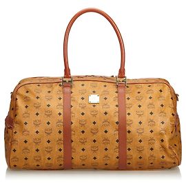 MCM Bolsa de Viagem em Couro Visetos Marrom