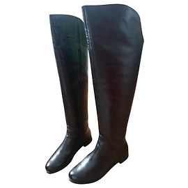 Autre Marque Högle Black Leather Thigh High Boots Black
