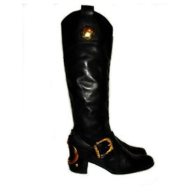 DOLCE & GABBANA VINTAGE IN PELLE E STIVALI D'ORO Nero