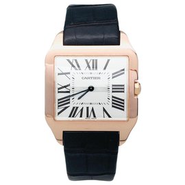 Cartier-Cartier watch "Santos-Dumont" model in pink gold on leather.-Other