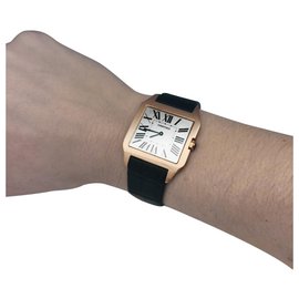 Cartier-Cartier watch "Santos-Dumont" model in pink gold on leather.-Other