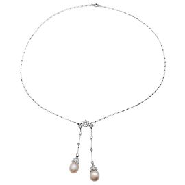 inconnue Collar de platino descuidado, perlas finas y diamantes. Otro