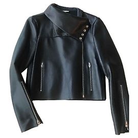 Jaqueta de couro de cordeiro Céline Preta Preto