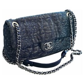 Chanel-Saco de aba em denim cruzado-Azul