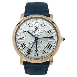 Cartier-Cartier "Rotonde" watch in pink gold and leather.-Other