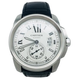 Cartier-Cartier model watch "Caliber" steel on leather. Big model.-Other