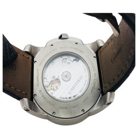 Cartier-Cartier model watch "Caliber" steel on leather. Big model.-Other