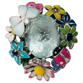 Dior-DIOR ring, model "Diorette" in white gold, aquamarine and enamel.-Other