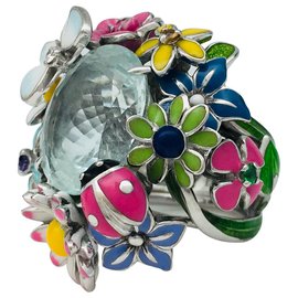 Dior-DIOR ring, model "Diorette" in white gold, aquamarine and enamel.-Other