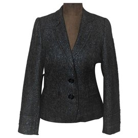 Gerard Darel Wool Jacket Black and Silver 40 Black Silvery Grey Dark grey