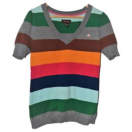 Autre Marque Pull Paul Franck en coton col en V manches courtes rose bleu gris Rose Bleu Gris