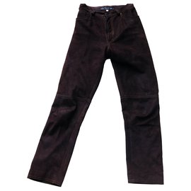 Autre Marque-Pantalones de cuero chocolate con costuras.-Marrón oscuro
