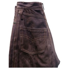 Autre Marque-Chocolate leather pants with stitching-Dark brown