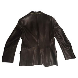 Etro-Veste en cuir de style blazer - Etro-Marron