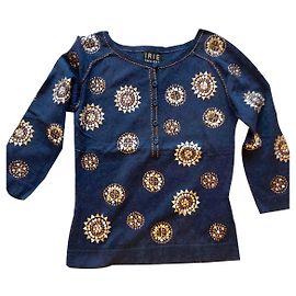 Irié Cotton Sweater Blue Jeans with Rosette Sequins Blue
