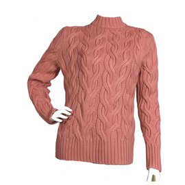 Cos-Maglione in lana rosa a trecce-Rosa