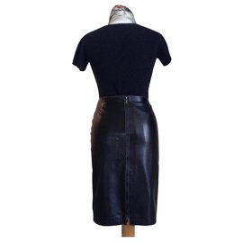 Paule Ka-PAULE KA black leather Pencil Skirt-Black
