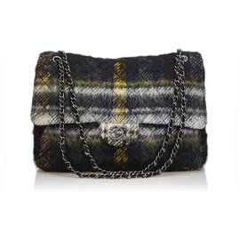 Chanel-Bolso clásico de solapa de cuero de lana maxi-Negro,Multicolor