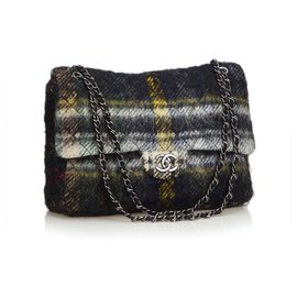 Chanel-Bolsa de aleta de couro de lã Maxi clássico-Preto,Multicor