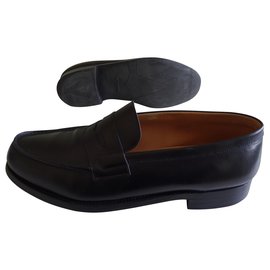 JM Weston-JM Weston Leather Moccasin, Black Box Calf-Black
