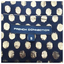 French Connection Vestido de bolinhas de seda francesa conexão Azul Dourado