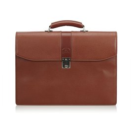 Burberry-Leather Business Bag-Brown