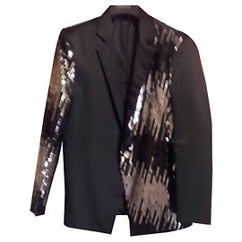 Autre Marque MEN'S JACKET IN BLACK SATIN AND SEQUIN Black