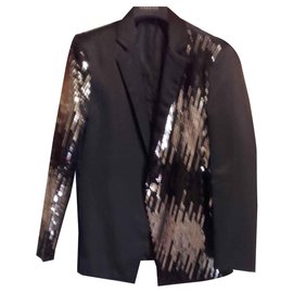 Autre Marque-MEN'S JACKET IN BLACK SATIN AND SEQUIN-Black