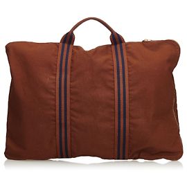 Hermès Canvas Porte-Document Business Bag Marron Bleu Bleu Marine