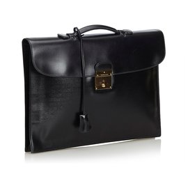 Hermès-Box Leather Quirus Business Bag-Black