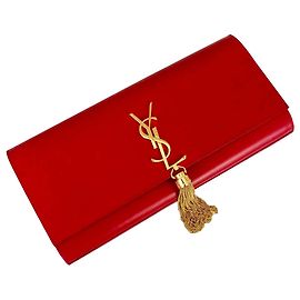 Pompom Kate pouch in red leather Saint Laurent Red