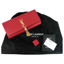 Saint Laurent-Pochette Pompom Kate en cuir rouge Saint Laurent-Rouge
