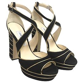 Jimmy Choo Black Suede Platform Sandals Black