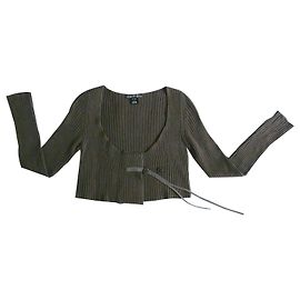 Autre Marque Kurze Jacke oder kurze Weste Taupe-Khaki aus reiner weicher Wolle Crea Concept Khaki Taupe
